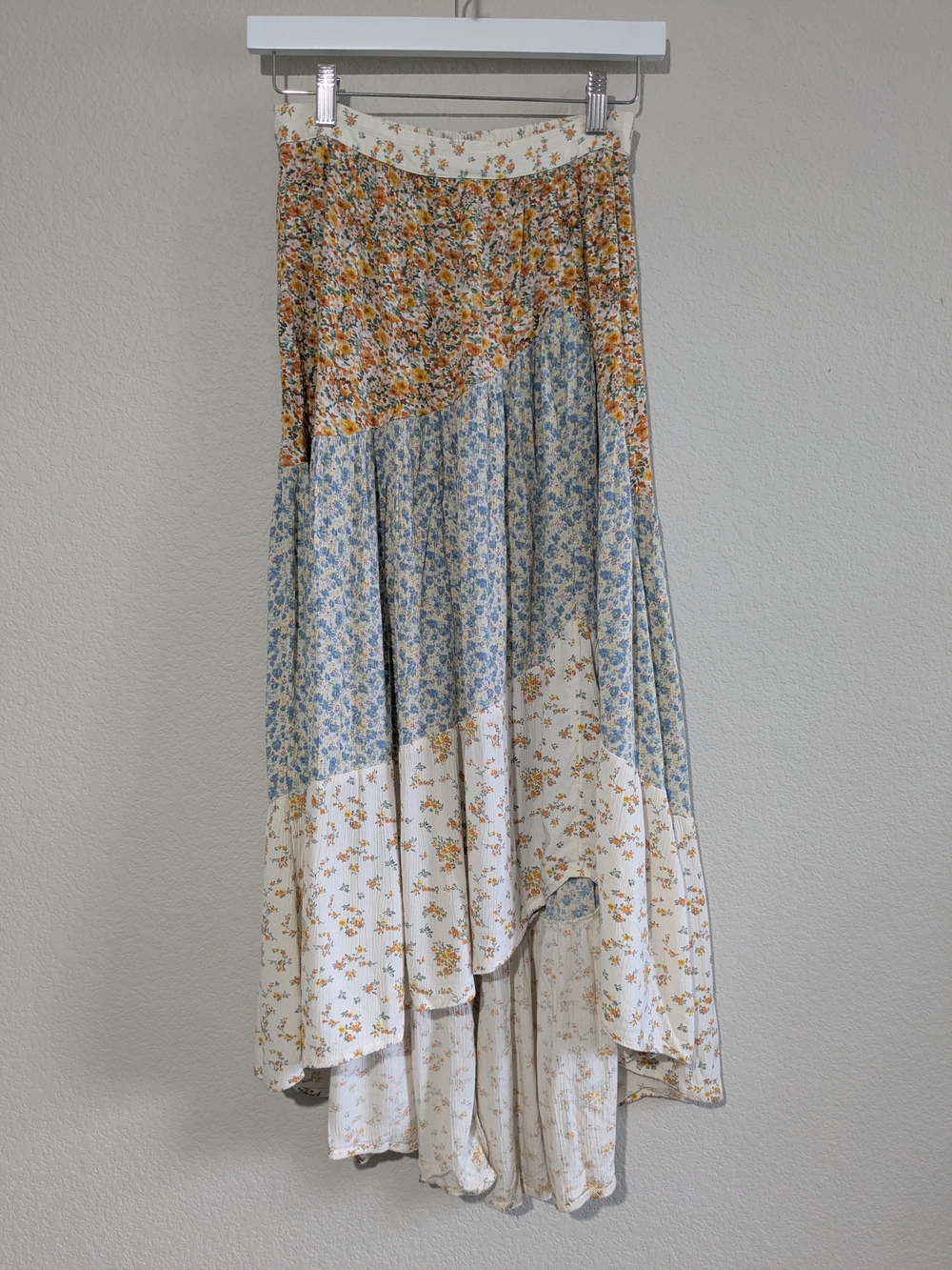 American Eagle Outfitters Boho Patchwork Floral Maxi Skirt Blue, Cream & Mustard - Picture 2 of 16